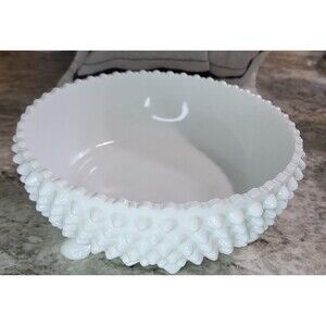Vintage FENTON Hobnail Milk Glass 8.5" Round Compote Serving Dish Footed New
